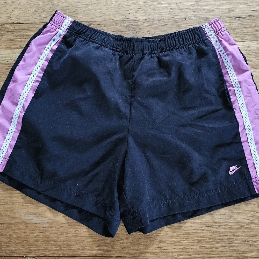 Nike Elastic Waistband Athletic Shorts Black Pink White Trim Women's Size Medium